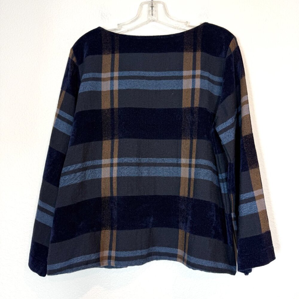 Neirami Italian Plaid Top Made In Italy Wool Blend Designer Blue Brown Small View 3